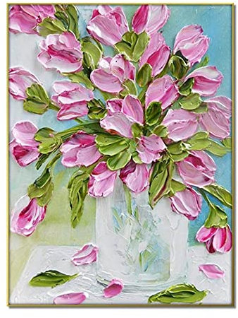 tymhrs Acrylbild,Bunte Rose Blume Ölgemälde-Abstrakte Nordische Blumenmalerei Handgemalt Auf Le