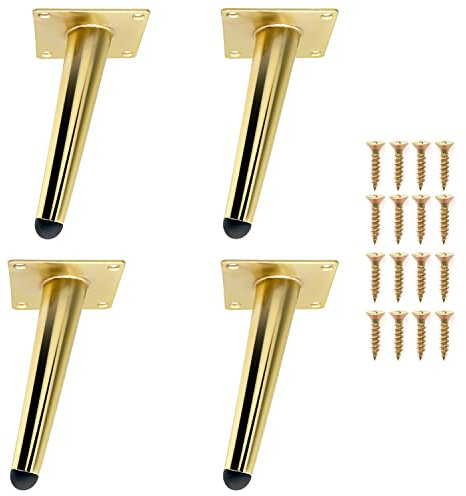 Set mit 4 x 15 cm Möbelbeinen, goldfarben, neigbar, aus langlebigem Metall, Tischbeine, Sofafüße zum Ersetzen oder Anpassen der Höhe von Nachttischen, Sofa, TV-Möbel, Sessel etc