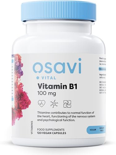 Osavi Vitamin B1 100mg – 120 Vegan Capsules | Stable Thiamine Mononitrate for Energy Metabolism, Nervous System, Psychological Function, and Heart Health | High Potency 100mg per Capsule