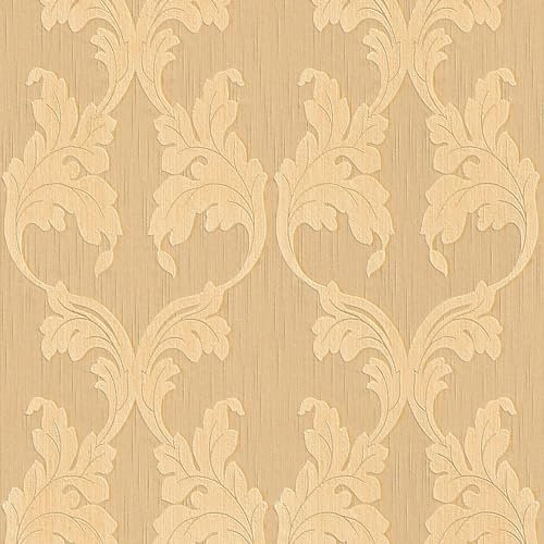 Textiloptik tapet Profhome 956283-GU textiltapet strukturerad i barockstil matt orange beige 5,33 m2