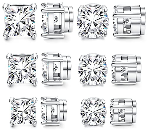 YADOCA 6 Paar Edelstahl Magnet Ohrringe für Herren Frauen Nicht Piercing Cubic Zirconia Hypoallergene Magnetische Ohrringe für Männer 6mm/7mm/8mm
