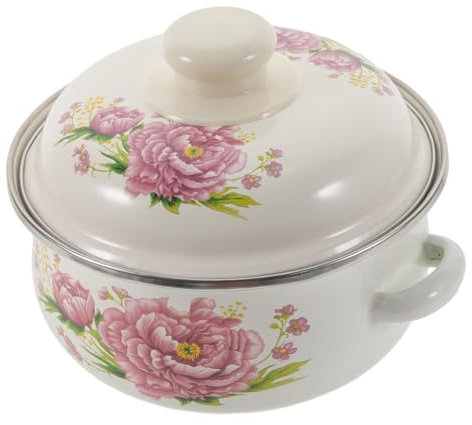 SHERCHPRY Casserole Émaillée à Fond Plat Pot à Soupe Multifonctionnel Ustensile De Cuisine Pratique Avec Motif De Fleurs Aléatoire Compatible Et Induction Pour Ragoût Et Soupe
