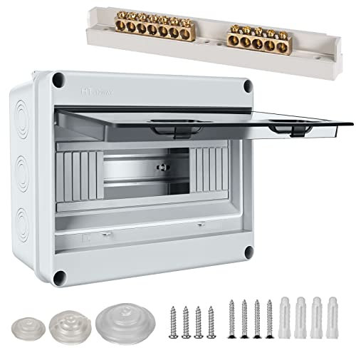 Scatola dei fusibili a parete, scatola di distribuzione a incasso, IP65, con 1 fila di 12 moduli, morsetti in ottone, distributore per ambienti umidi, giardini, esterni, ville, colonne di carico