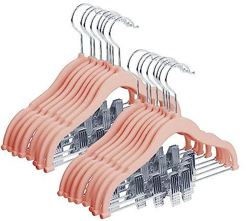 MangoKit 16 ganci per pantaloni con clip mobili,ganci in velluto per neonati,gancio girevole,antiscivolo,ganci per cappotti per bambini salvaspazio per gonne,pantaloni,abiti,giacche (30 cm,rosa)