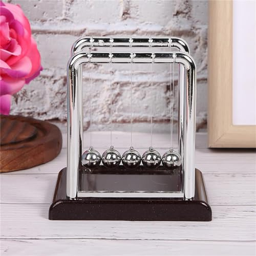 Newtons Cradle Balance Ball Physics Educational Desk Decoration Stress Relief Desktop Ornament for Home Office Dark Wooden Base Stainless Steel Balls | Balance Ball Physics Toy with Stainless Steel Balls and Dark Wood Base, Educational Desktop Decoration for Home Office