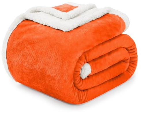 BEAUTEX Orange Sherpa Fleece Throw Blankets, Soft Fluffy Flannel Plush Blanket and Throw, Fuzzy Cozy Fall Halloween Blankets for Couch Bed Sofa Adults (50 x 60,)