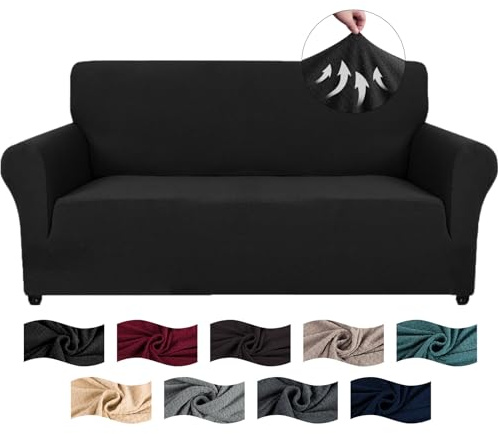 CYCMACO High Stretch Sofa Überzug 2 Sitzer, Sofabezug rutschfest, Couch Bezug Elastischer, Jacquard Sofahusse Mit Armlehnen, Universal Sofa Covers, Couchüberzug Waschbare, Schwarz