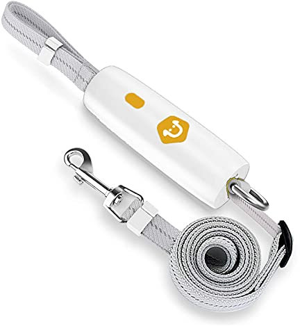 PETCUTE Hundeleine, Haustierleine mit Handgelenkschlaufe für kleine und mittelgroße Hunde,Verstellbare Länge mit Rutschfester Griff und Hochreflektierendes Starkes Nylonband Weiß