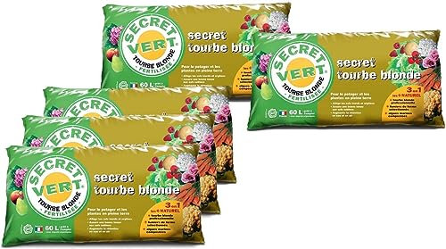 Tourbe blonde potager et plantes en pleine terre 60 litres (Lot de 5)