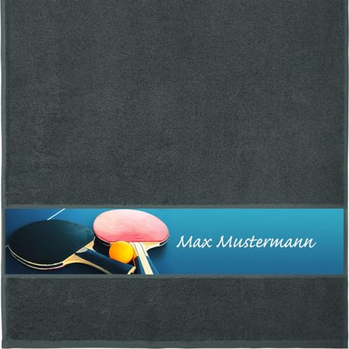 Erwin Müller Handtuch mit Namen - personalisiert - Motiv Sport – Tischtennis - viele Farben & Motive - Dusch-Handtuch - anthrazit - Größe 50x100 cm - persönliches Geschenk mit Wunsch-Name