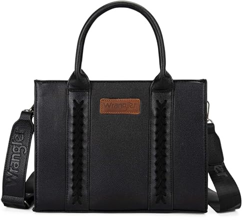 Wrangler Purse for Women Medium Tote Bag Handbags Top-Handle Handbags All Black WG-HB-70-8120D-BK