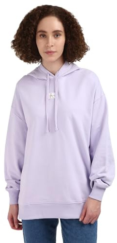 Calvin Klein Women's Woven Label Oversized Hoodie J20j224063 Pullover Hoodie