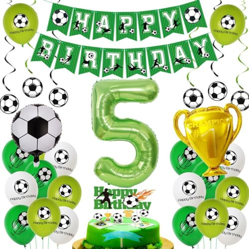 Fußball 5 Geburtstag Deko,Fußball Luftballon 5 Jahre,Fussball Luftballon 5. Geburtstag Grün,Fussball Geburtstagsdeko Jungen 5 Jahr,Ballon 5. Fußball,Luftballon 5 Party