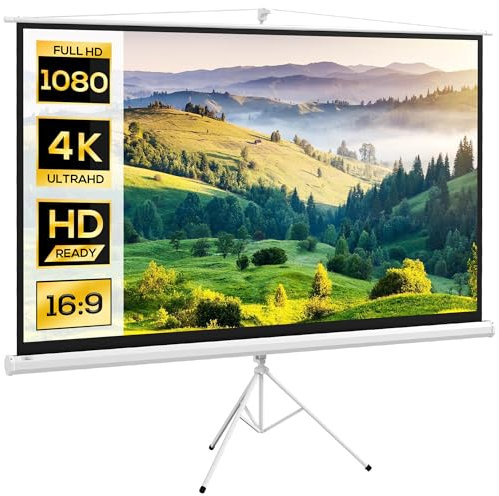 Schermo di proiezione HOMCOM da 100 pollici con supporto per treppiede regolabile in altezza, schermo 4K HD 16:9 ideale per l'home cinema e le riprese in interni/esterni