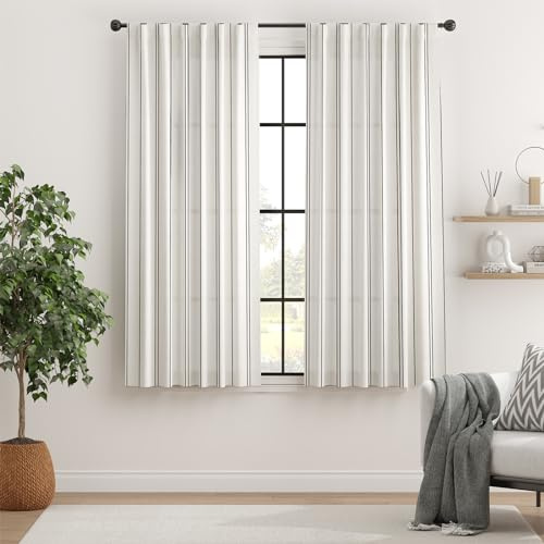 TOPICK Gardinen mit Stangedurchzug 100% Verdunklungsvorhänge Vorhänge Blickdicht Wohnzimmer Schlafzimmer Leinenoptik Thermovorhang Fenstergardine, H160xB130 cm Übervorhang Landhausstil 2er Set Weiß