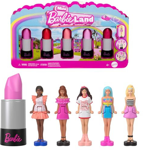 Barbie Mini BarbieLand 5-Pack Fashionistas Dolls, 1.5-inch Mini Dolls in Lipstick Tubes, Instant Collection & Surprise Reveals (Styles May Vary), JBD26