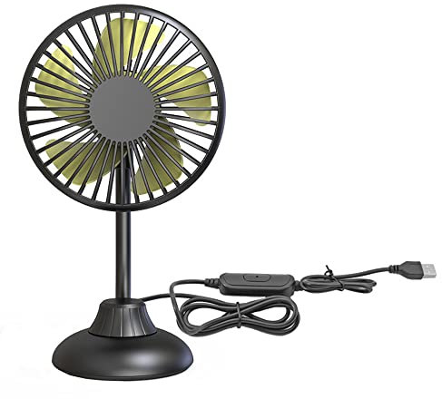 Ventilador de mesa USB 12 V para coche Kacepar, camping-car, casa, oficina, ventilador de refrigeración con flujo de aire a 3 velocidades, rotación 360°, tapa de rejilla desmontable, negro