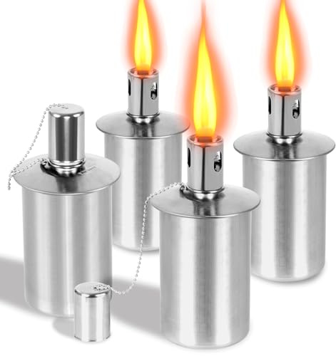 Zhulerzil Stainless Steel Torch Canister - 12oz Metal Table Top Torches for Outside - Torch Replacement Canisters with Wick and Covers - Outdoor Torch Patio Yard Holiday Decorative Lighting