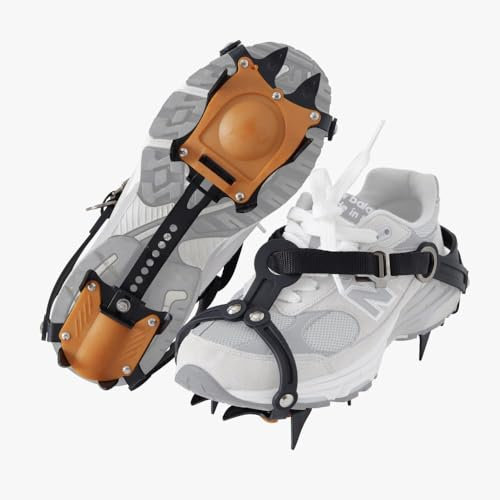 Nomadnia Steigeisen für Wanderstiefel Herren/Damen, Unisex Spikes für Schuhe, Schuhantriebsgeräte zum Wandern, Schneespaziergang, Joggen, Universal Fit Orange