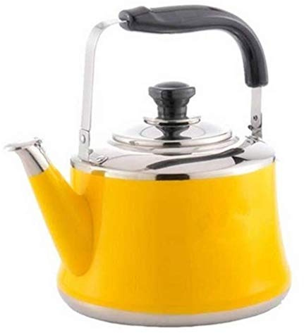 TIECHUINIUB Bouilloire à gaz sifflante en acier inoxydable 304 légère à induction avec bec verseur rétro traditionnel pour plaque de cuisson ou de cuisinière, cafetière, théière - Jaune |||| 1,5 l