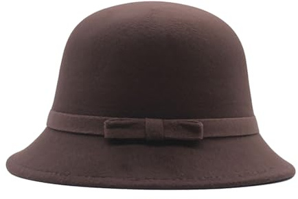 QUINTRA Damen Glockenhut im 1920er-Stil, Winterhut aus Kunstwolle, knautschbarer Bowlerhut, Vintage-Glockenhut, runder Hut Sommerhut (Coffee, One Size)