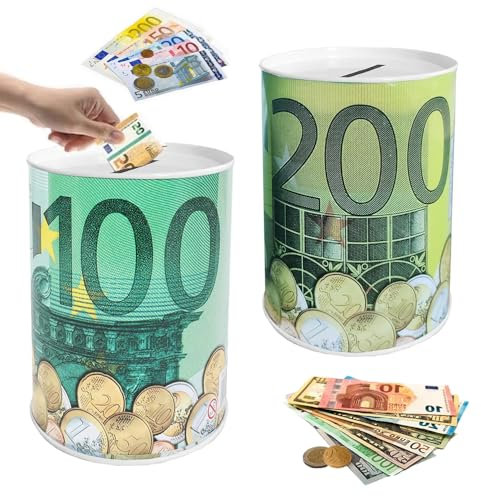 Métal Boîte en Étain Tirelire,CHmiss Boîte Tirelire Argent Papier Pièce,2 Pièces Tirelire Épargne Argent,Tirelire Décorative Billet De Banque,pour Les Garçons Fille (11 x 7.5CM)