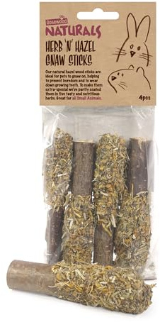 Rosewood Naturals Herb 'n' Hazel Small Animal Gnaw Treat Sticks for Rabbits, Guinea Pigs, Chinchillas, Degus, Hamsters, Gerbils, Mice, Rats - 75g, 4pc