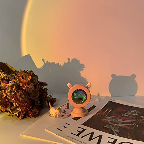 Beufee Sunset Lamp, Mini Sunset Lamp Projector Room Decor Night Light Multicolor Changing LED Lights Mood Lighting Romantic Sunset Projector (Pink Rabbit Ears Plug-in Model-Sunset Red)