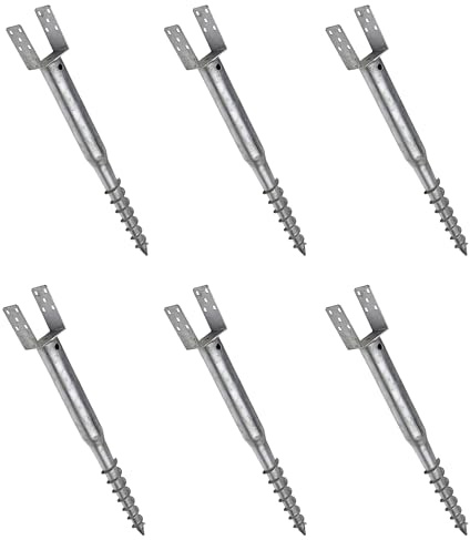 6 Pcs x Ground Screw Anchor Galvanised Screw in Fence Pergola Post Holder Support Base with Square Bracket Drive Down Spike (100mm x 865mm)