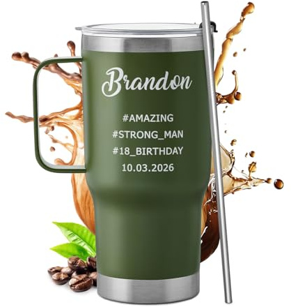 Maverton Personalisierter 600 ml Trinkbecher mit Strohhalm - Edelstahl Kaffeebecher to go 100% dicht - personalisierte Geschenke für Männer zum Geburtstag - Männergeschenk - Grün