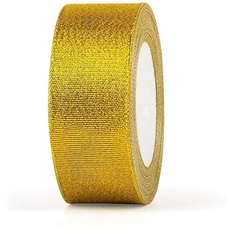 SDZMDL Gold Glitter Ribbon 1 1/2 Inch, Sparkly Metallic Fabric Ribbons for Mother's Day Decor, Gifts Wrapping, Crafts. 25 Yards/roll.