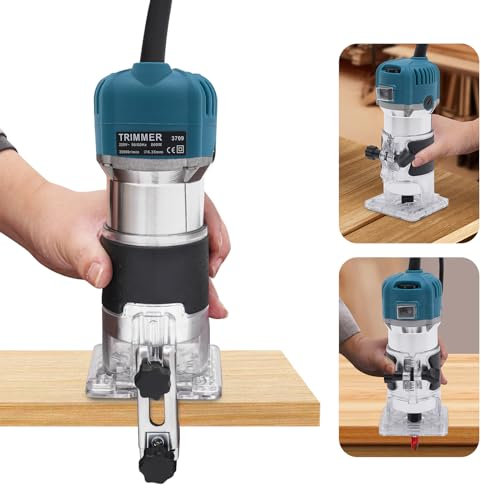 Kompakte Oberfräse, kompakte Holz Handfräse Werkzeug,6 variable Geschwindigkeiten Holz Trimmer,Holzfräsen,Hobeln von Holzkanten,Möbelbearbeitung (blau)