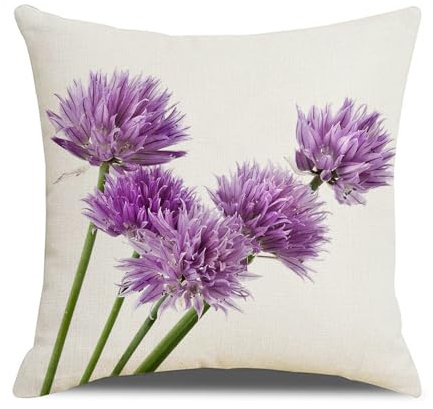 Kissenbezug 60x60 Lila Chrysantheme Kissen Bett Baumwolle Leinen Sofakissen mit Reißverschluss Kissen 60x60 Füllung Knitterfreie Kopfkissenbezüge Atmungsaktivität Couchkissen 1 Pcs