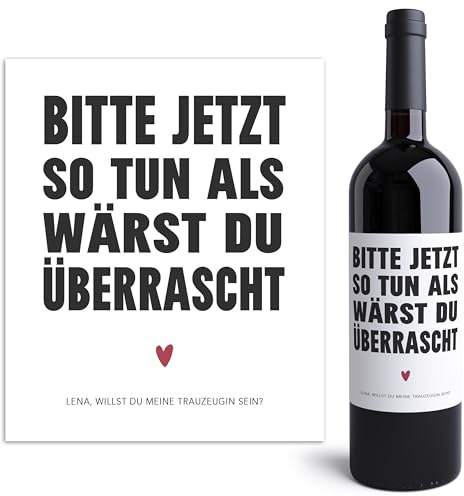 Willst du meine Trauzeugin sein Weinetikett personalisiert 10 x 12 cm | Personalisiert, selbstklebende Etiketten, 10 x 12 cm, 2 Stück im Set, Trauzeugin fragen