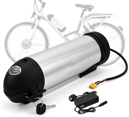 36V Ebike Battery 36V 15AH 18AH Water Bottle Electric Bike Battery Silver Removable Electric Lithium Bicycle Battery with Charger, Indicator Light, Base Holder for 800W Motor 36V 15AH,380mm