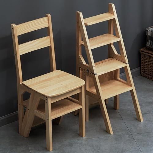 Multi Functional Wooden Folding Library Ladder Chair with 4 Steps Display Stand