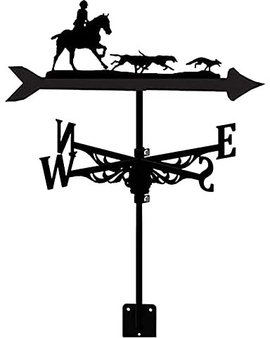 Wetterfahne aus Metall, Tier-Pferde-Ornament, Wetterfahne aus Eisen, Wetterhahn, Windrichtungsanzeiger, Szene, Gartenmesswerkzeuge mit Montagehalterung, korrosionsbeständig (Farbe: E) (B) (A)