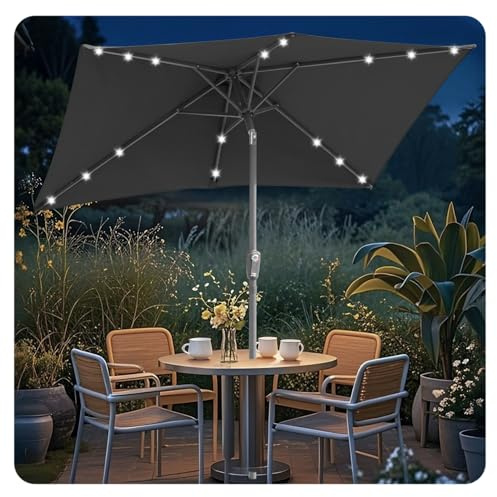 ISOISL Sonnenschirm LED Solar 140x210CM Kurbel-Schirm Rechteckig Gartenschirm Terrassenschirm knickbar Sonnenschirme ohne Ständer Kippbar Großschirm für Balkon,Terrasse,Garten,Anthrazit