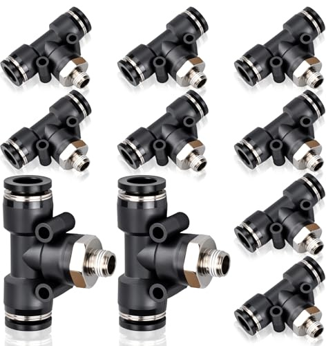 Bwintech 10 Stück T-Stücke mit Außengewinde, 10 mm Außendurchmesser und 1/8 Zoll BSP-Gewinde, zum Einschieben PB-10-01