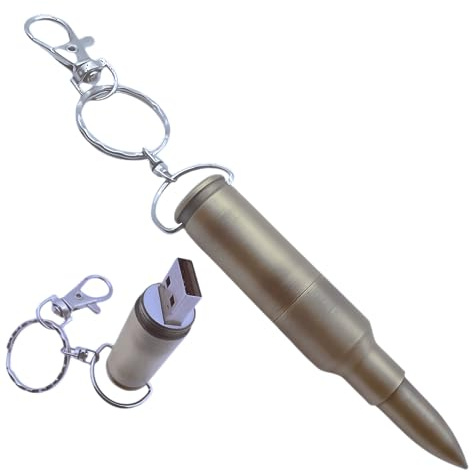 WooTeck Chiavetta USB da 64 GB con portachiavi, a forma di proiettile brillante, colore: bronzo