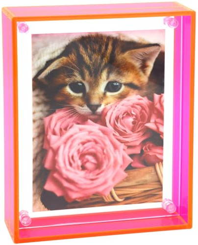 Gelite Acrylrahmen A4 zum Präsentieren von A4-Bildern oder kleineren, mattenfreien Neon-Fotorahmen für Wand und Tischplatte, Neonrosa
