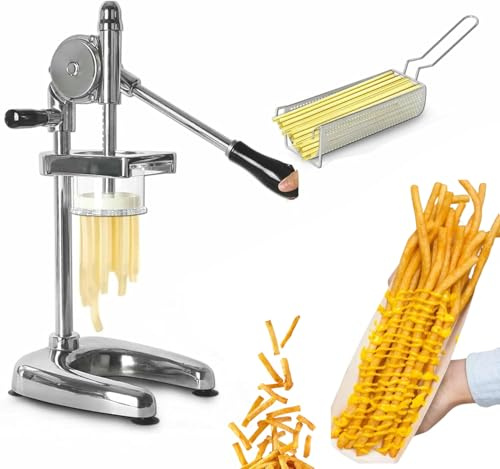 Manual French Fry Cutter, Stainless Steel Squeeze Machine for Homemade Potato Strips, Easy to Use Kitchen Tool