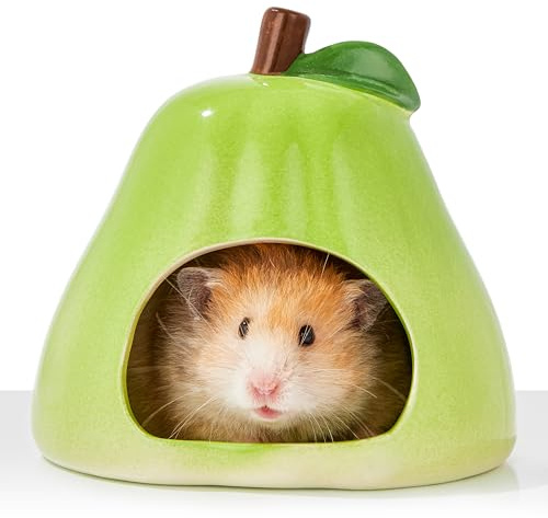 BUCATSTATE Hamster Versteck aus Keramik in Birnen-Form, geeignet für Zwerghamster, Mäuse, Syrische Hamster, Rennmäuse, Goldhamster und andere Kleintiere (Grün – Groß)