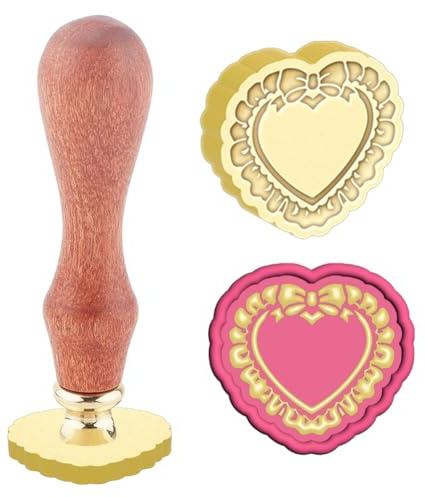 Hobbspring Vintage 3D Herz Wachssiegel Stempel Herzrahmen Siegelwachs Stempel 25x23mm Abnehmbarer Messingstempelkopf Mit Holzgriff Für Schulanfang Geschenk zum Valentinstag Jahrestag Zurück zur Schule