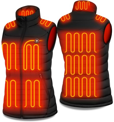 XINSONYUELL Heizweste Damen mit 16000mAh Powerbank, Beheizbare Weste Damen mit 15 Heizzone, Elektrische Leichte Wärmeweste für Outdoor-Ski