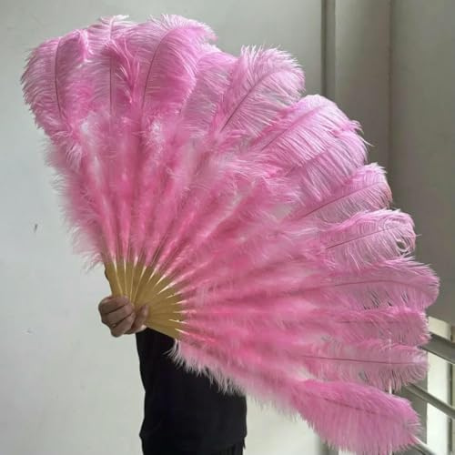 Grand éventail en plumes d'autruche pour photographie, spectacle, danse, pliable, décoration de fête de mariage, accessoires de décoration de costume, rose clair, 1 pièce, 130 cm