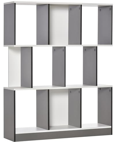 HOMCOM Mobile Libreria a 8 Ripiani 100x27x124 cm Grigio Scuro | per Soggiorno e Camera da Letto, Libreria Scaffale Moderna, in Truciolato