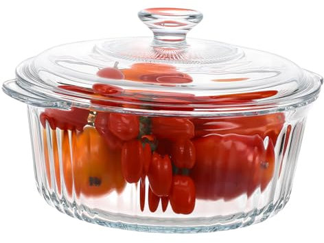 LIFKOME Round Glass Casserole Dish with Lid Clear Cookware for Stewing Soup Braising Versatile Baking Dish for Even Heat Distribution and Elegant Kitchen Presentation
