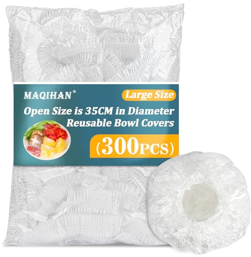 MAQIHAN 300 Bowl Covers Bread Proofing - Extra Large Plastic Wrap for Food Sourdough Bread Baking Rising Elastic Reusable Plate Covers Outdoor Food Fresh Keeping Bags Shower Cap Hair Deep Conditioning