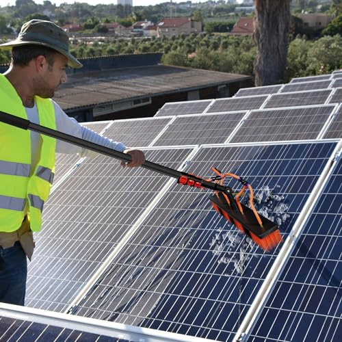 Aufun Teleskop Waschbürste, 4,65 Meter lang aus Aluminium, Reinigungsbürste mit Teleskopstie, Terrassendach Reiniger mit 55cm Borsten, Teleskopstange Fensterreinigung, Fenster & PV-Anlagen-Reinigung